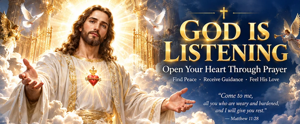 Devotional artwork depicting Jesus Christ with welcoming arms amid heavenly light